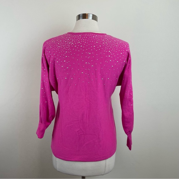 Vince Camuto Pink Silver Embellished Knit Sweater Top Women Small - Picture 6 of 6